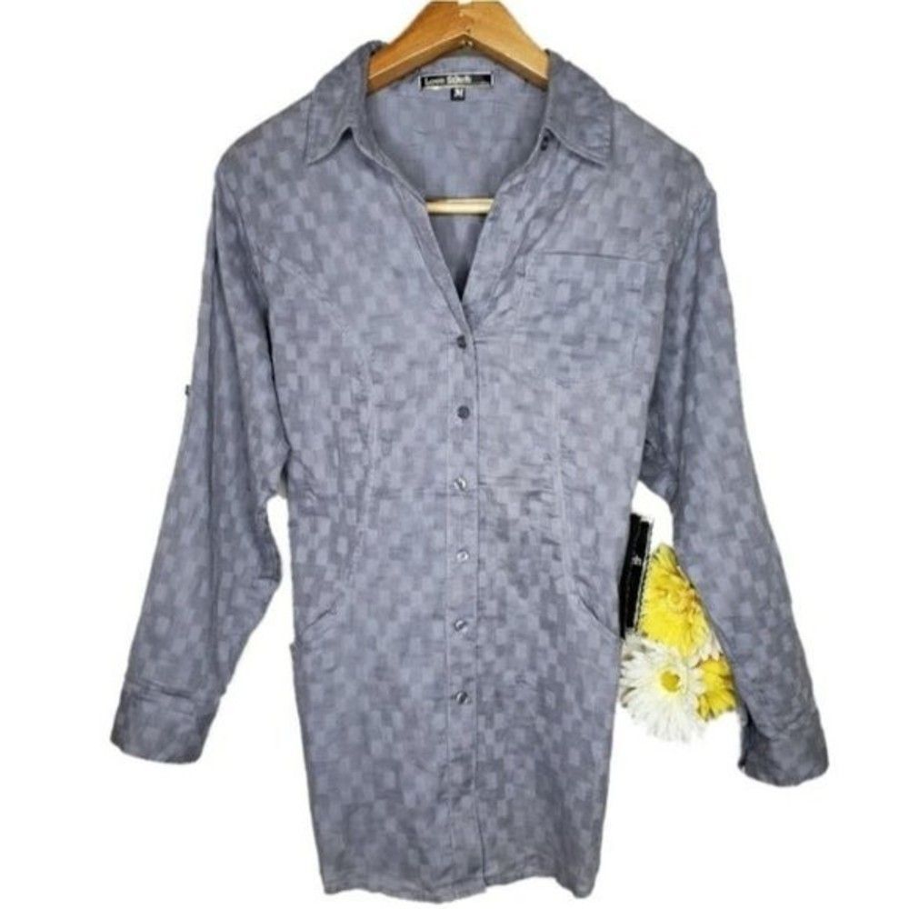 Love Stitch gray plaid roll tab sleeve tunic top size Medium